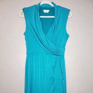 London Times Draped Turquoise Shift Dress